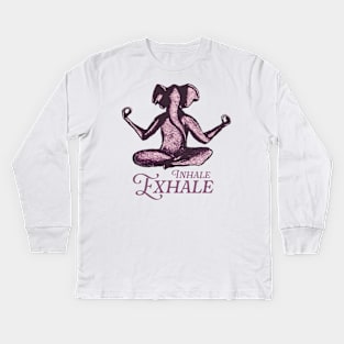 Inhale Exhale Yoga Pink Elephant Kids Long Sleeve T-Shirt